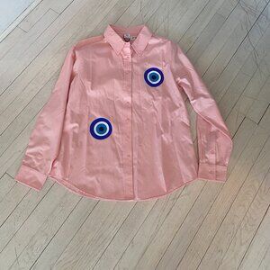 NWT Womens Bululu Pink "Good Vibes Only" Evil Eye Design Button Down Shirt L
